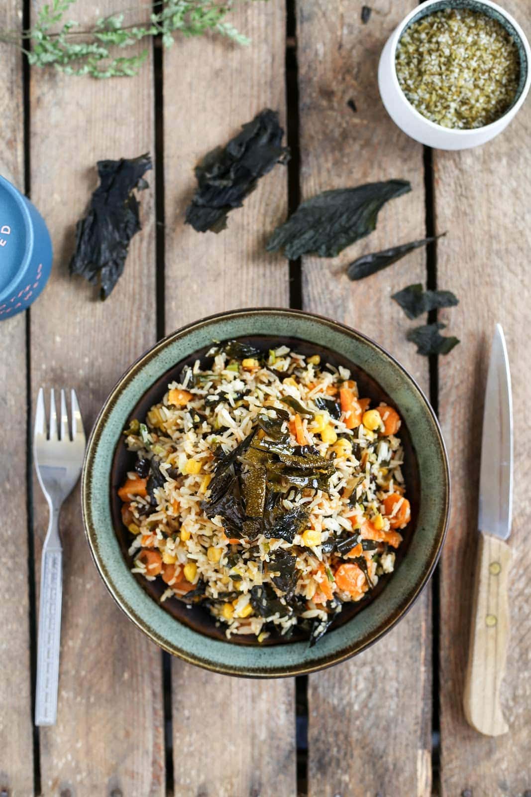 fried rice with winged kelp