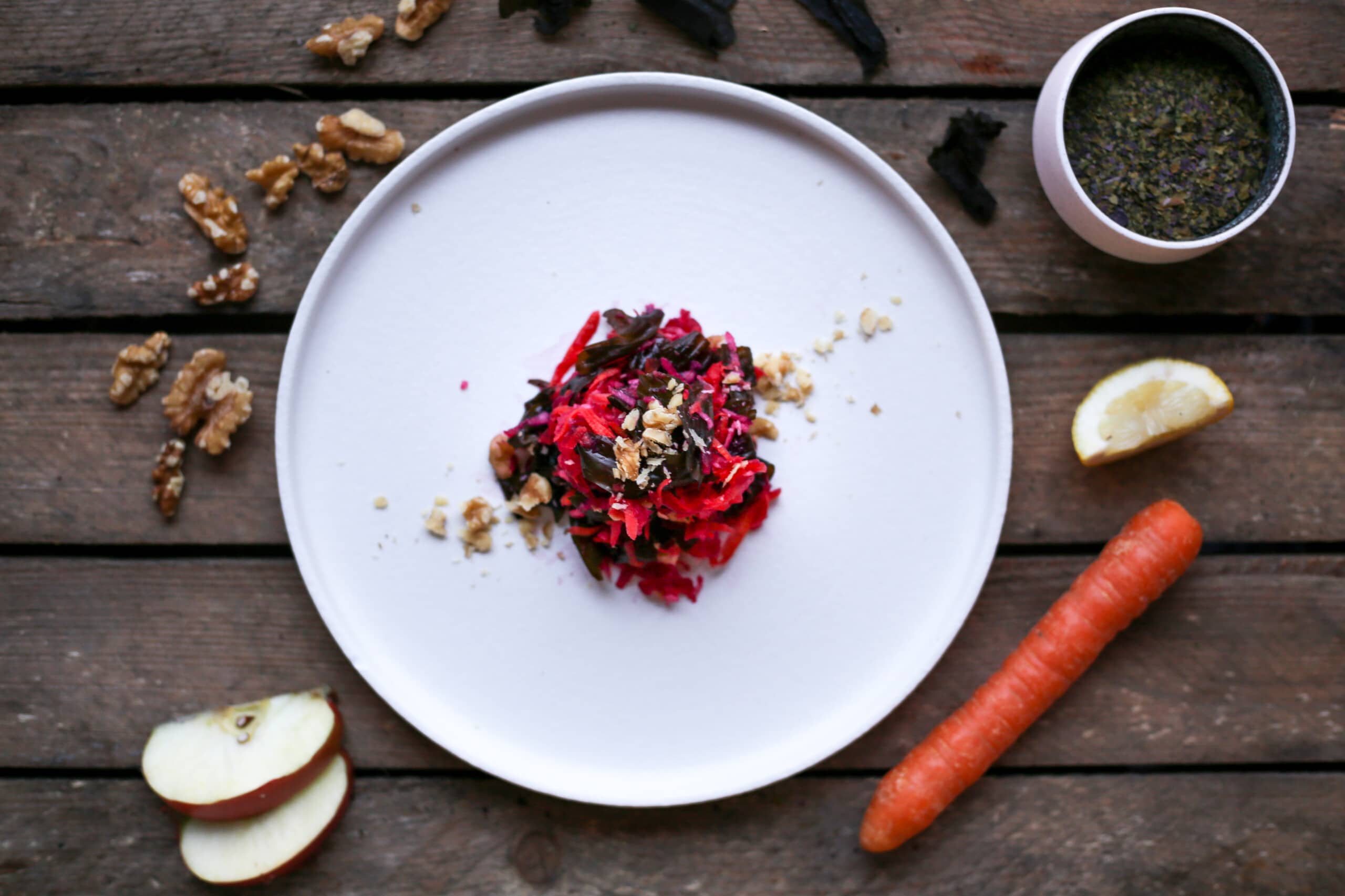 beetroot apple salad with winged kelp