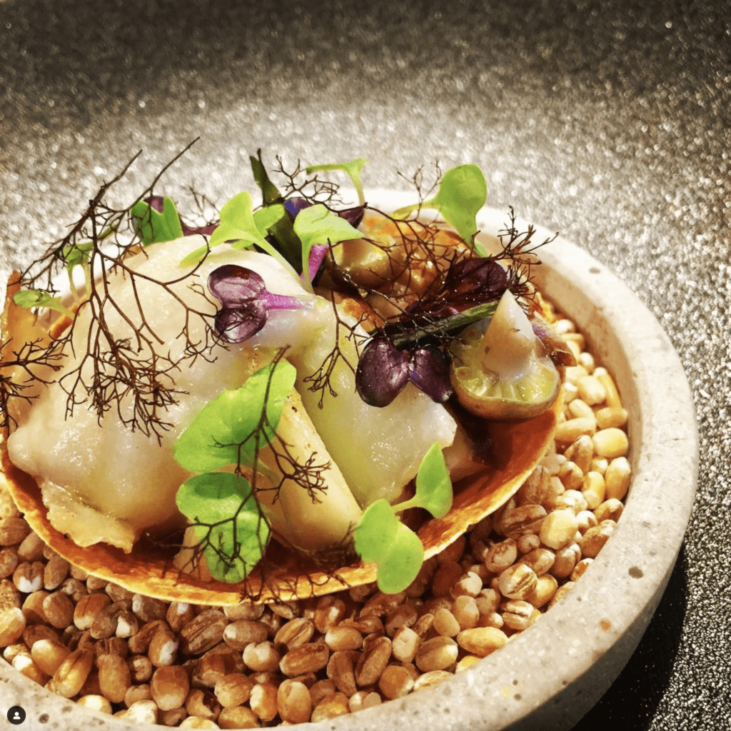 stockfish with jerusalem artichoke and truffle seaweed