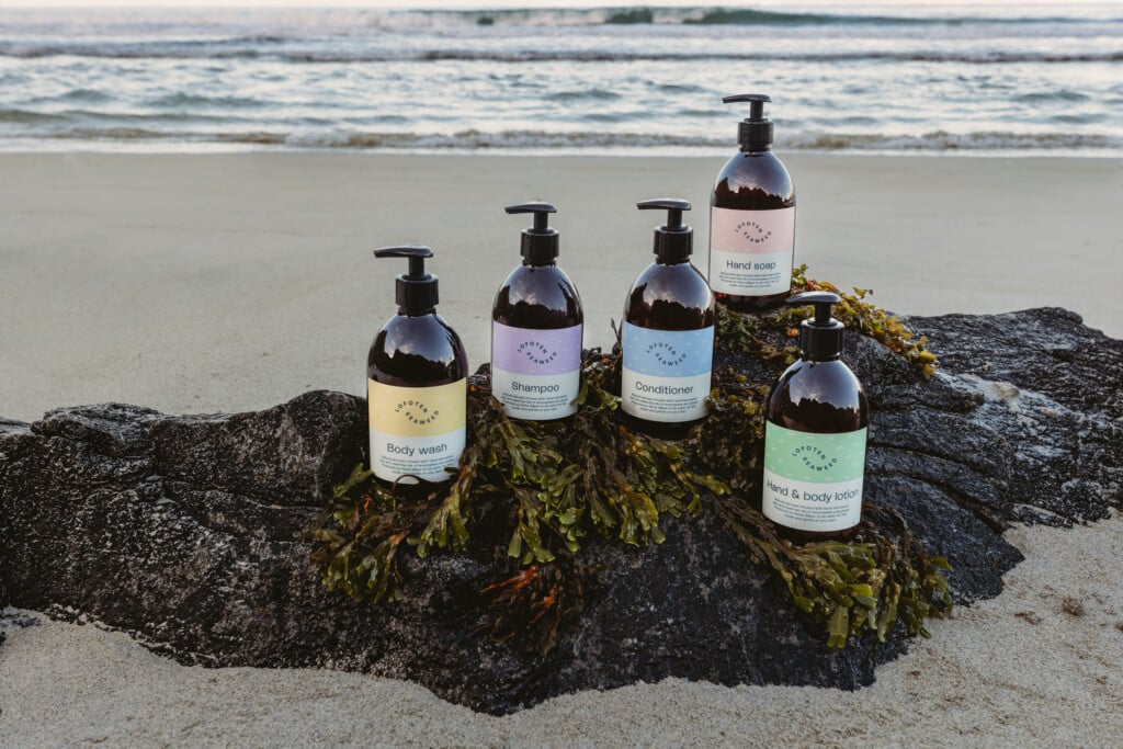 Lofoten Seaweed cosmetic products on the beach