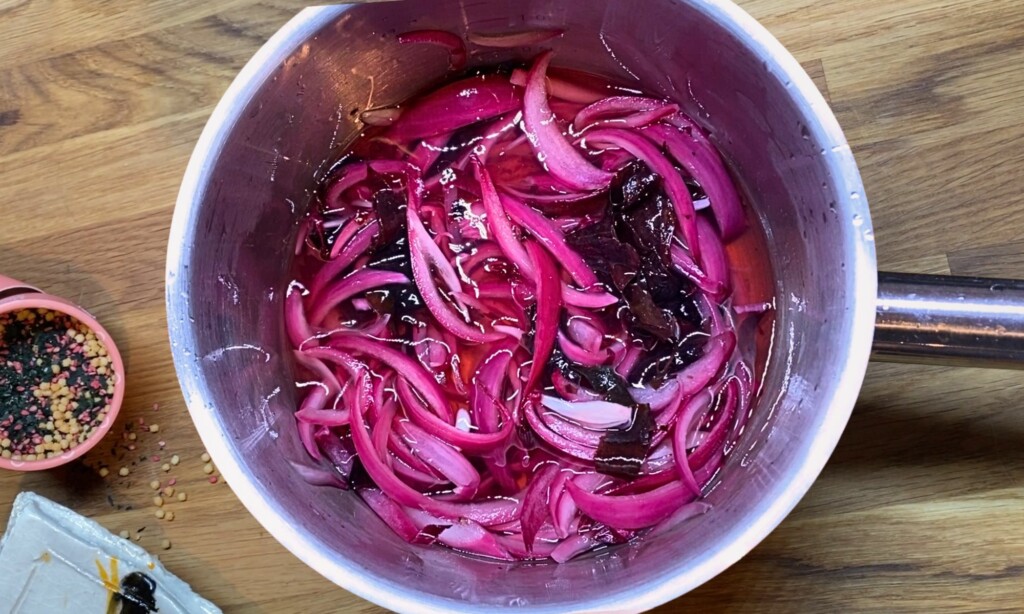 pink pickled onions with dulse